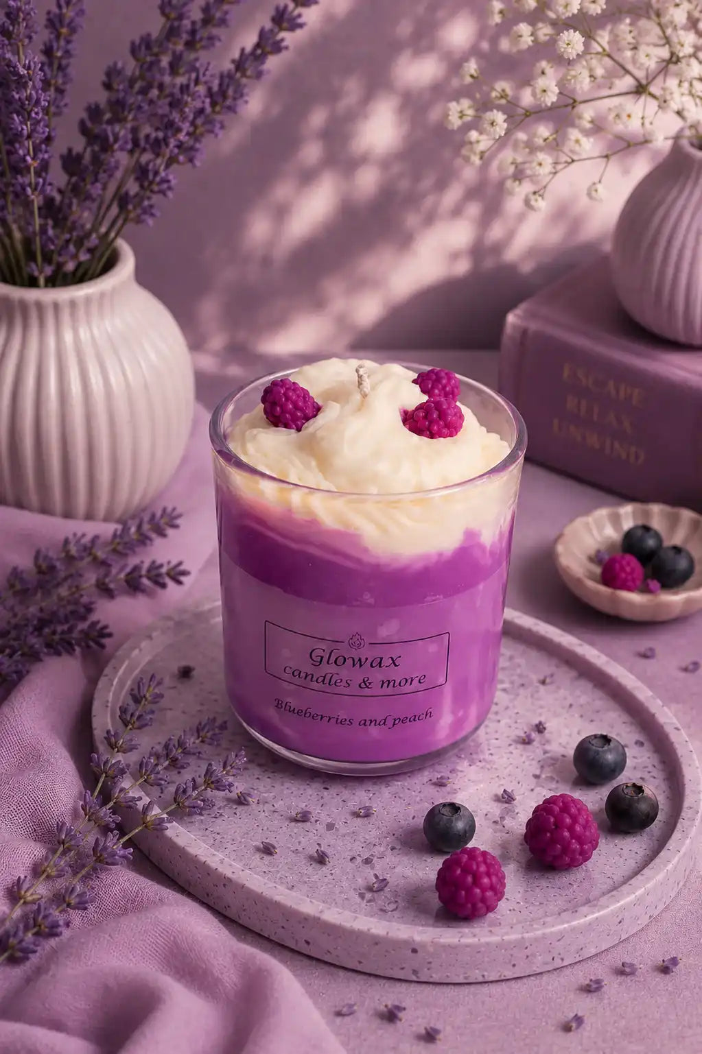 Κερί σόγιας Glowax με άρωμα Blueberries & Peach