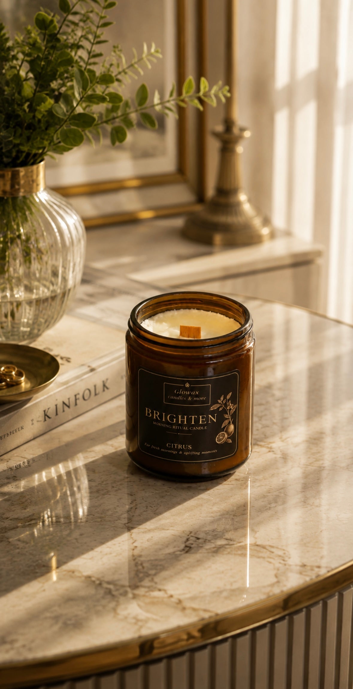 Glowax Brighten αρωματικό κερί με άρωμα εσπεριδοειδών για ενέργεια και ανανέωση