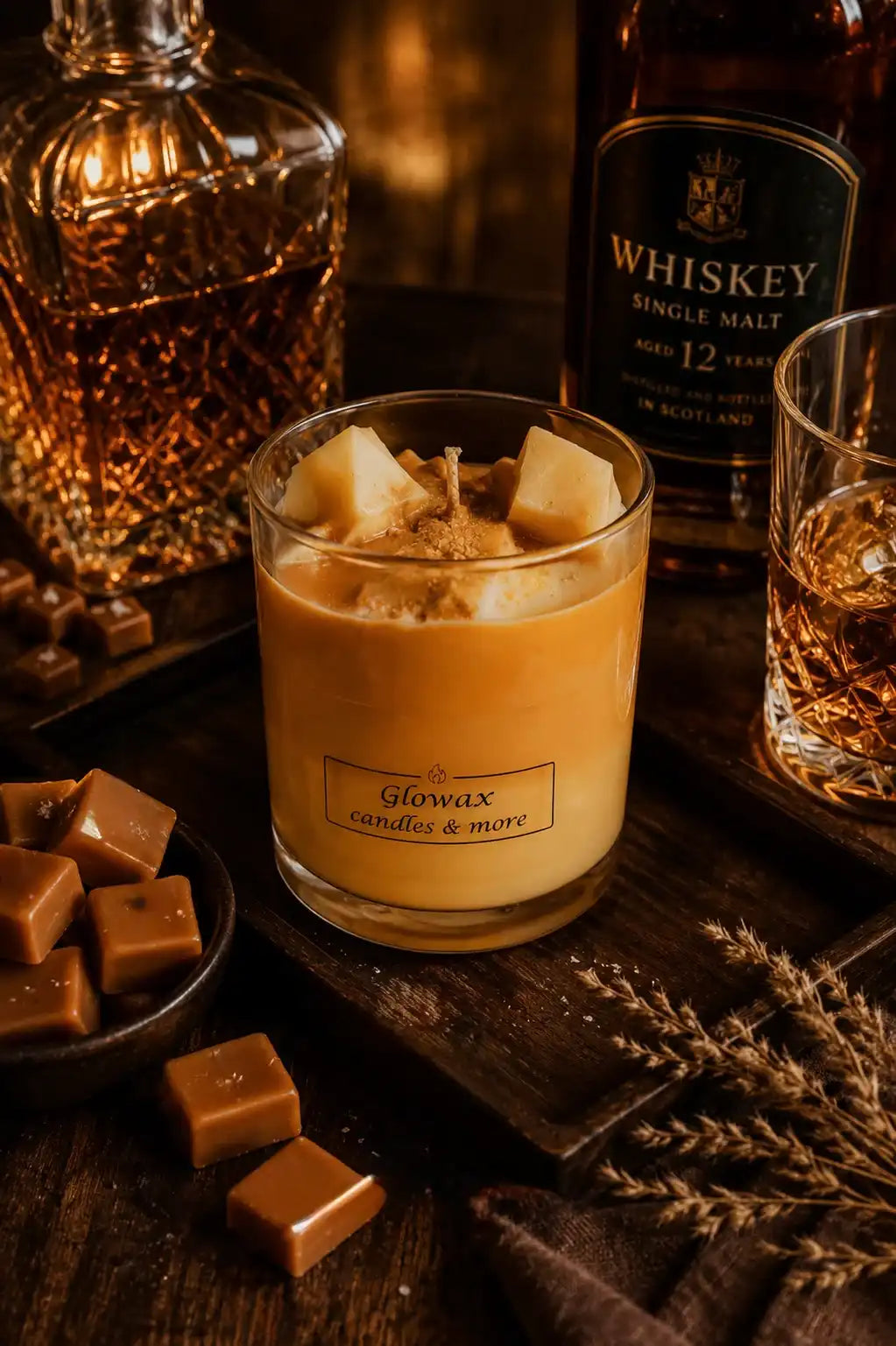 Κερί σόγιας Glowax με άρωμα Whiskey caramel